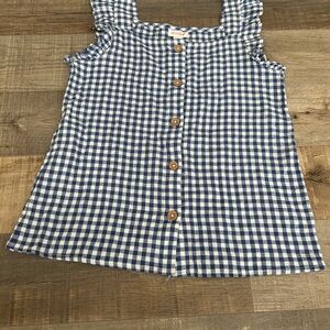 Cat & Jack Navy & White Checkered Girls Top 10/12 NWOT